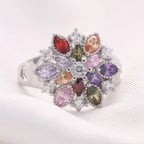 Bague fleur avec cristaux multicolores