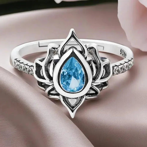 Anello Fiore di Loto Argento Donna blu