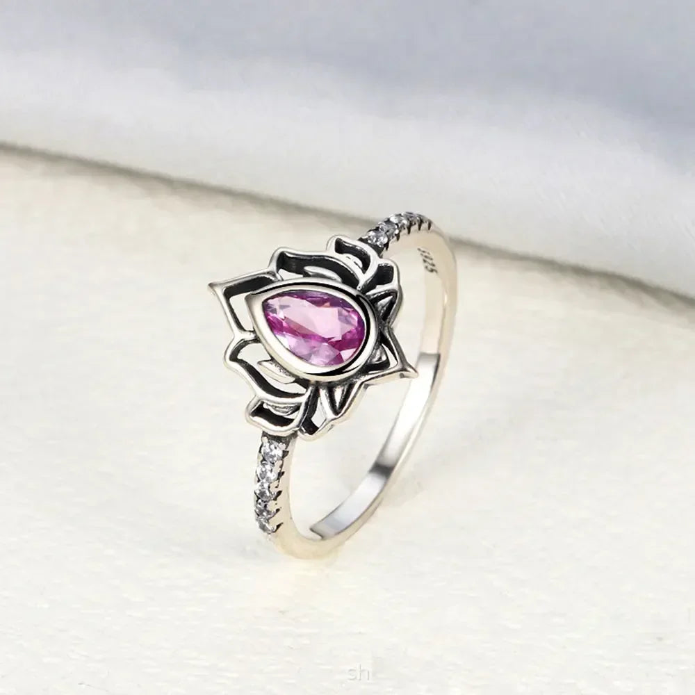 Anello Fiore di Loto Argento Donna rosa