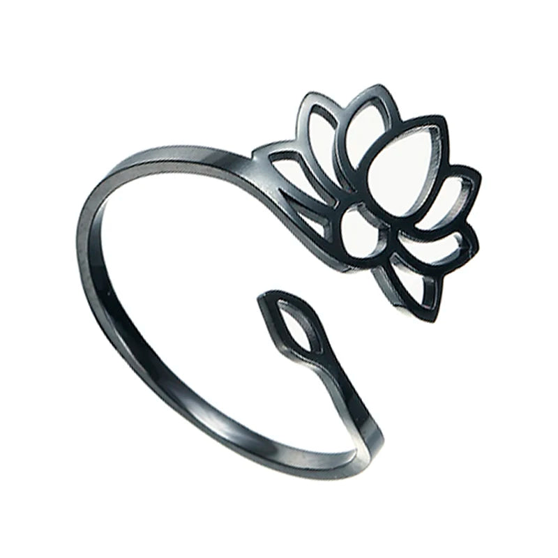 Lotusblume Damenring Schwarz