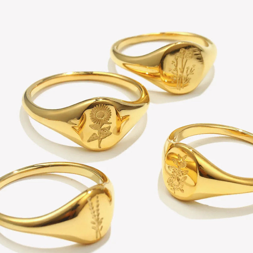 Bague fleur sauvage gravée