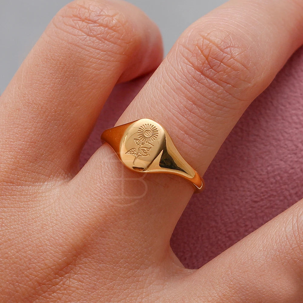 Bague fleur sauvage gravée tournesol