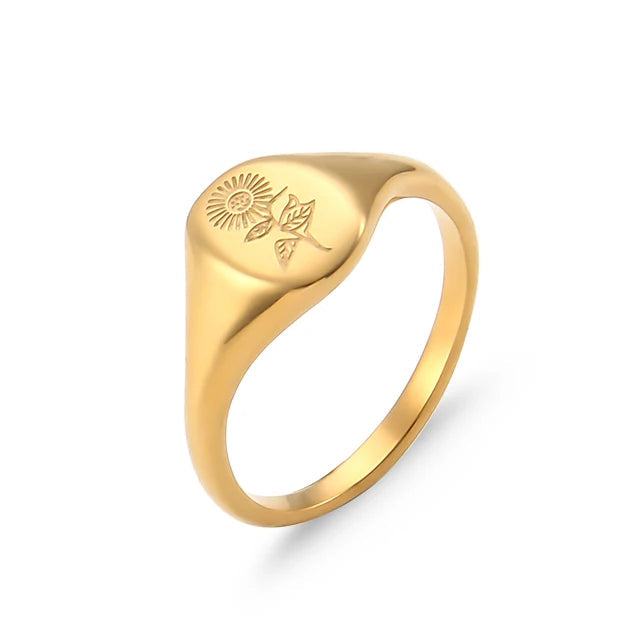 Bague fleur sauvage gravée tournesol