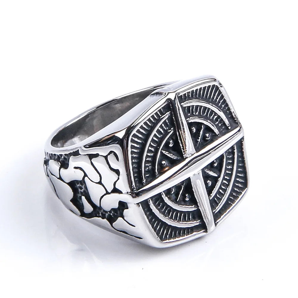 Herrenring Kompass Windrose Silber