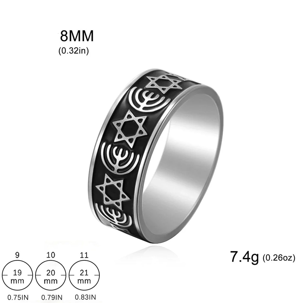 Brede Menorah-ring en Davidsterren, joodse symbolen