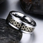 Bague large pour homme avec étoiles de David symbole juif noir