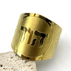 Anello largo unisex con incisione in ebraico ebraico oro