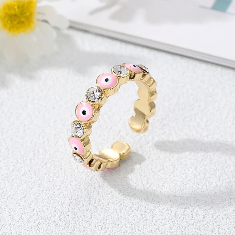 Anello Occhio Malocchio Blu Turco Stile Boho rosa