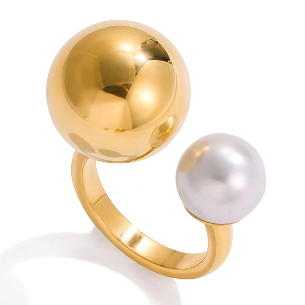 Bague ouverte avec double perle