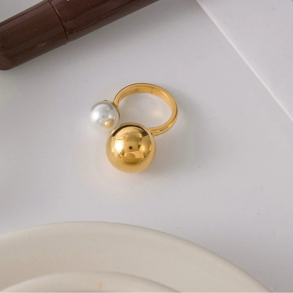 Bague ouverte avec double perle