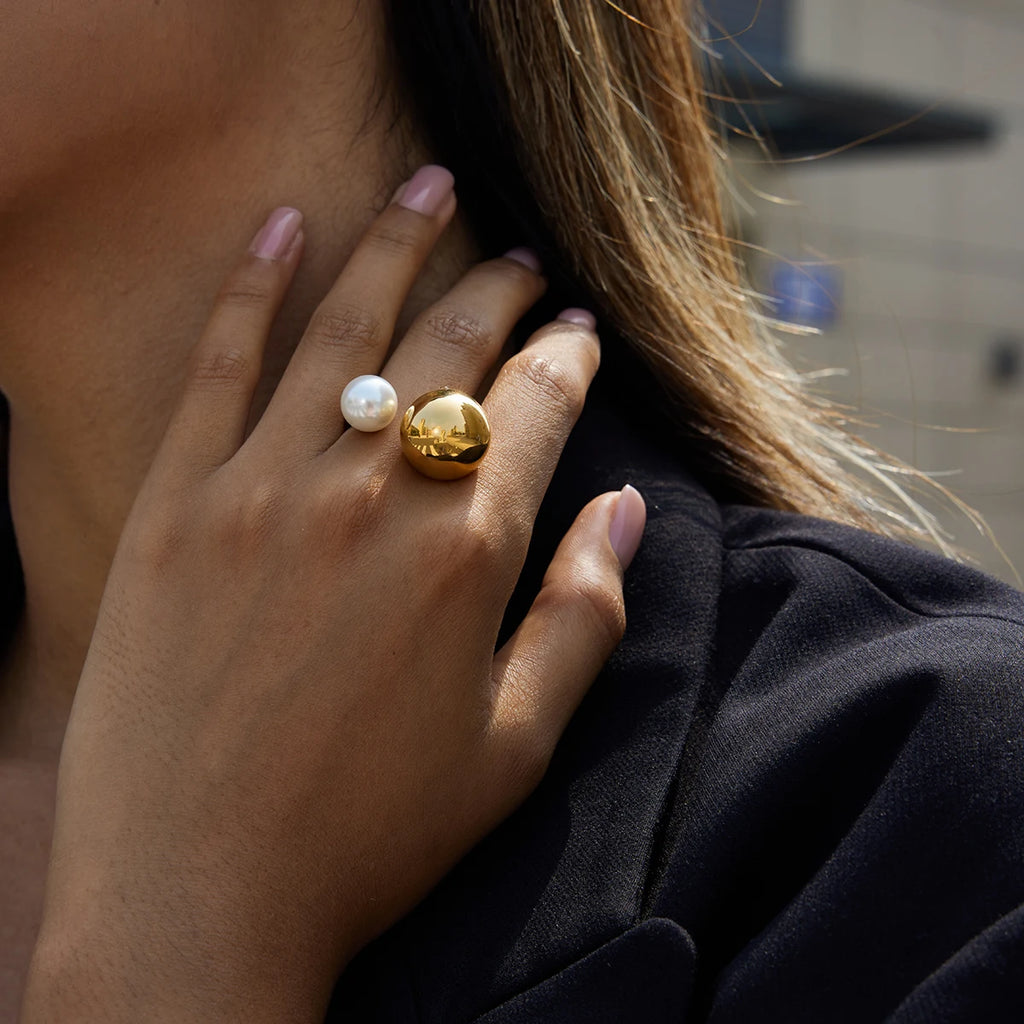 Bague ouverte avec double perle