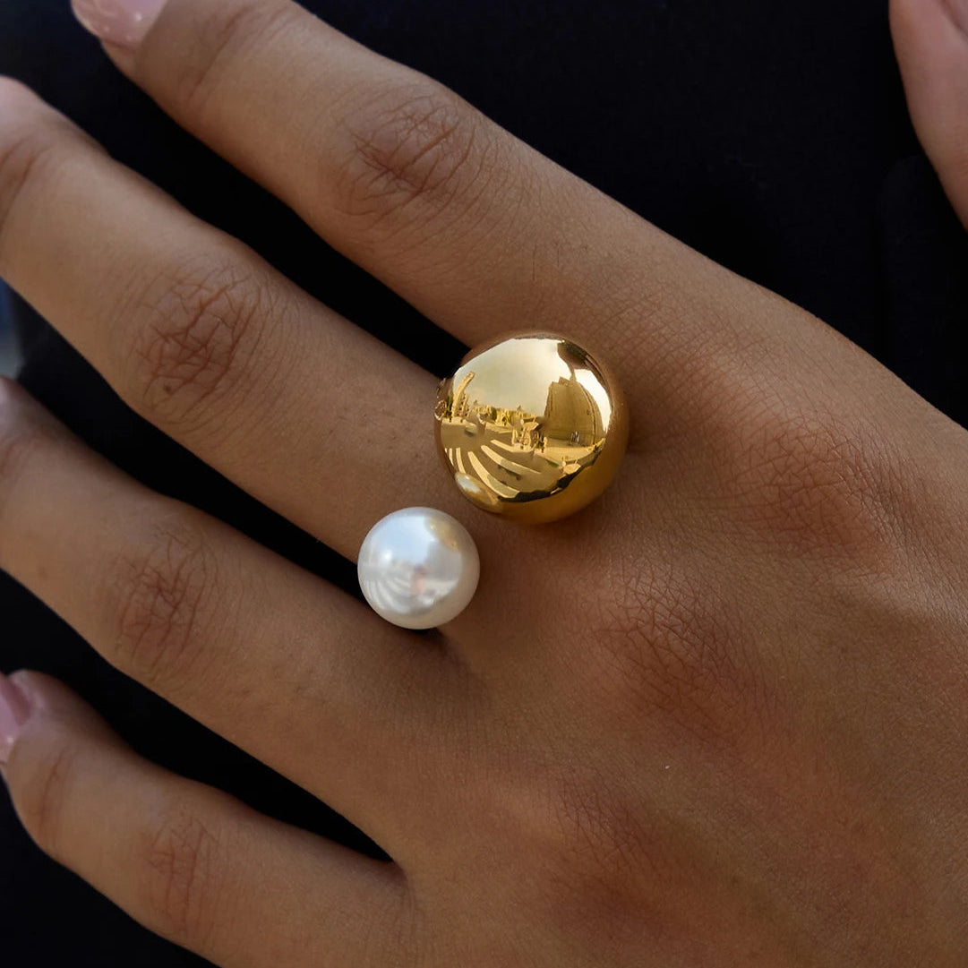 Bague ouverte avec double perle