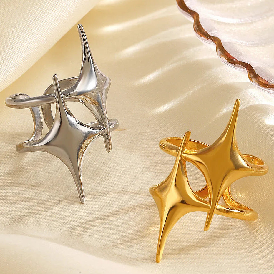 Bague ouverte double étoiles argent