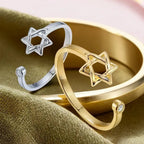 Open ring voor dames met de <span data-glossary-id="etoile-de-david">Davidster</span> joods symbool goud