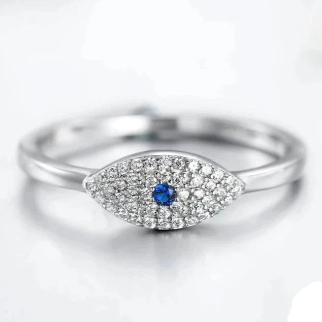 Lucky Charm Ring Blue Turkish Evil Eye in Zircon