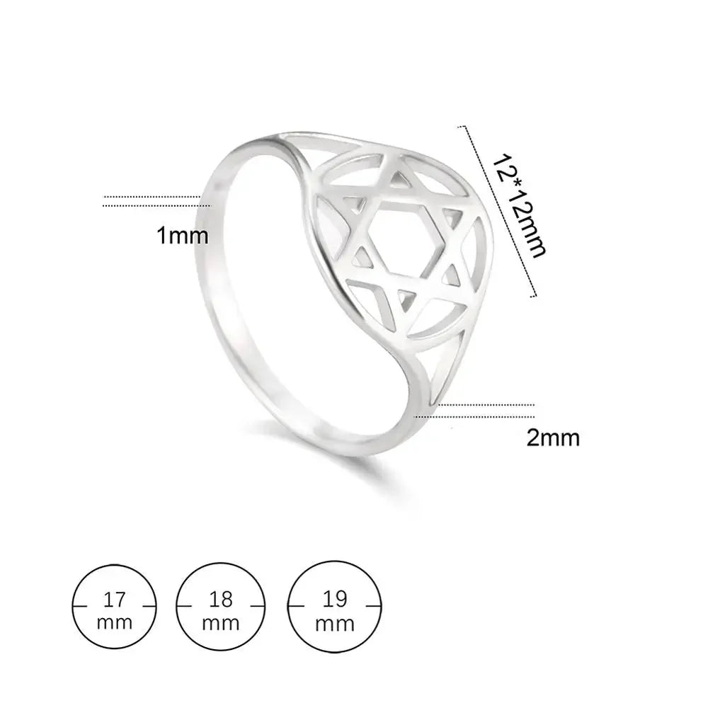 Holle damesring met de <span data-glossary-id="Etoile de David">Davidster</span> joods symbool in zilver