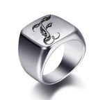 Bague large homme initiale f