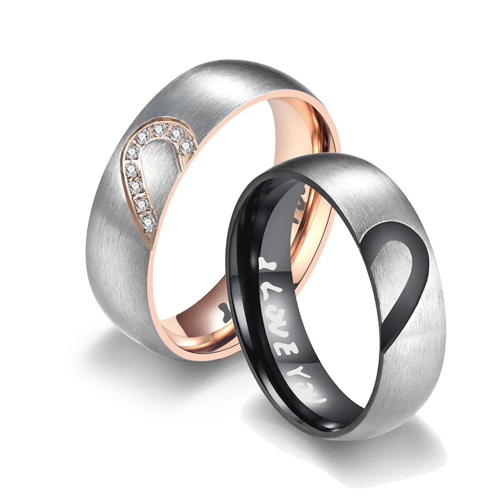 Bague Preuve d'Amour "I Love You" avec Coeur Noir ou Cristal noir