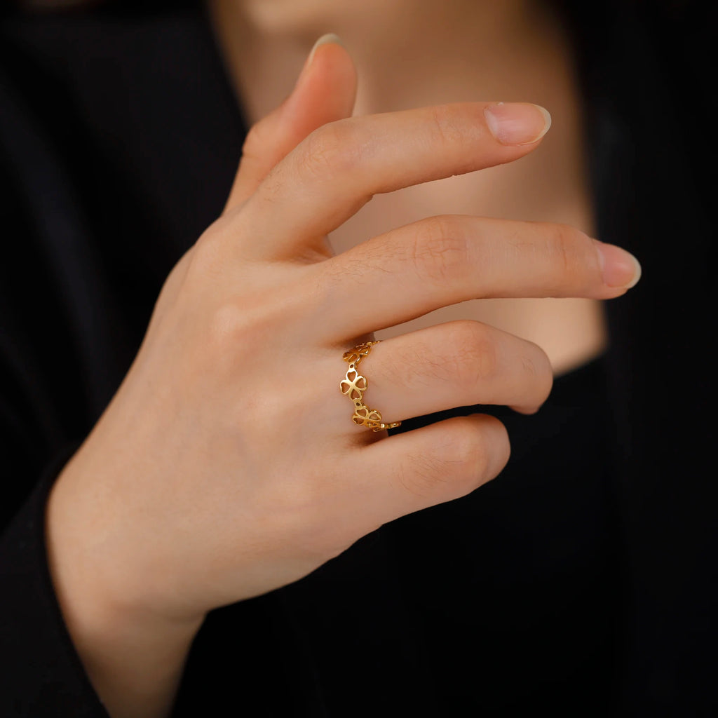 Bague Rétro avec Trèfles à 4 Feuilles pour Femme or