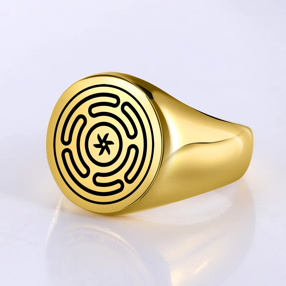Bague Roue d'Hécate Strophalos Sorcellerie Wiccan or
