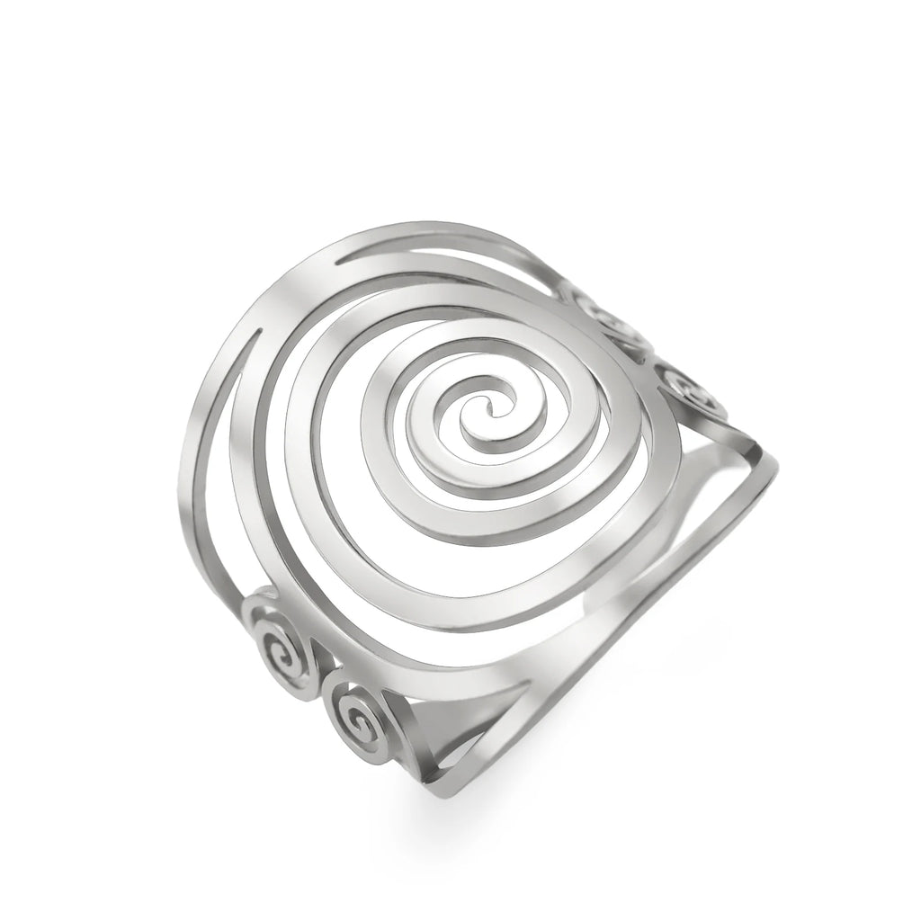Bague spirale large pour femme argent