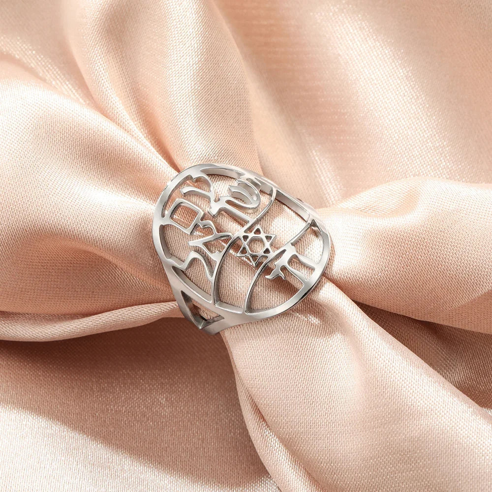 Anello simbolico ebraico con incisione in ebraico stella di David e Haï Chai argento