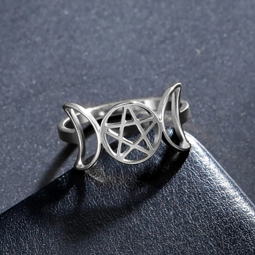 Bague Triple Lune Fine Sorcellerie Femme Wiccan argent B