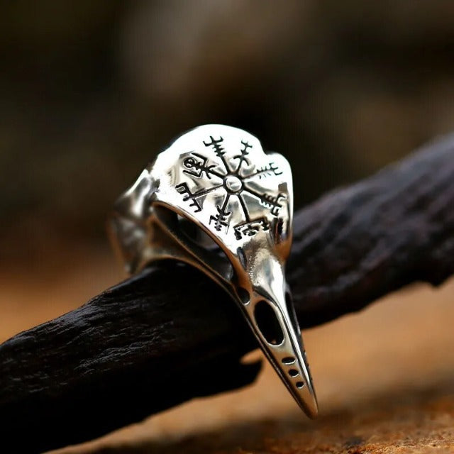 Wikinger-Ring Odin Raben-Schädel