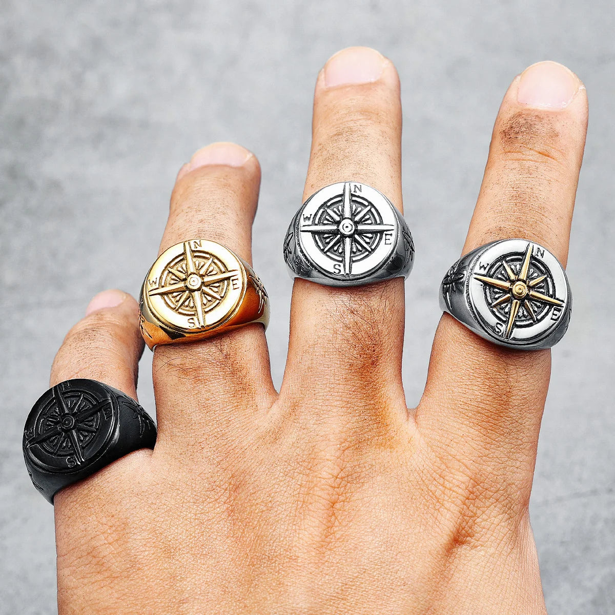Bague Vintage Boussole Rose des Vents pour Homme 