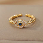 Zircon Ring Against the Evil Eye Nazar Boncuk Gold