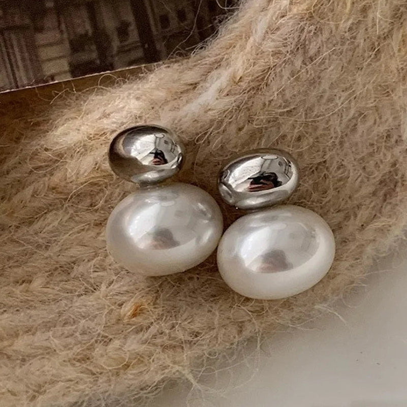 Orecchini con doppia perla argento