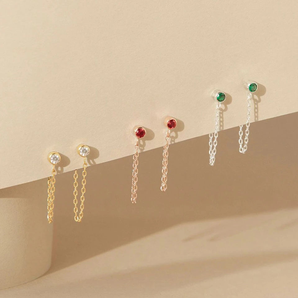 Boucles d'oreilles chaîne et pierre de naissance