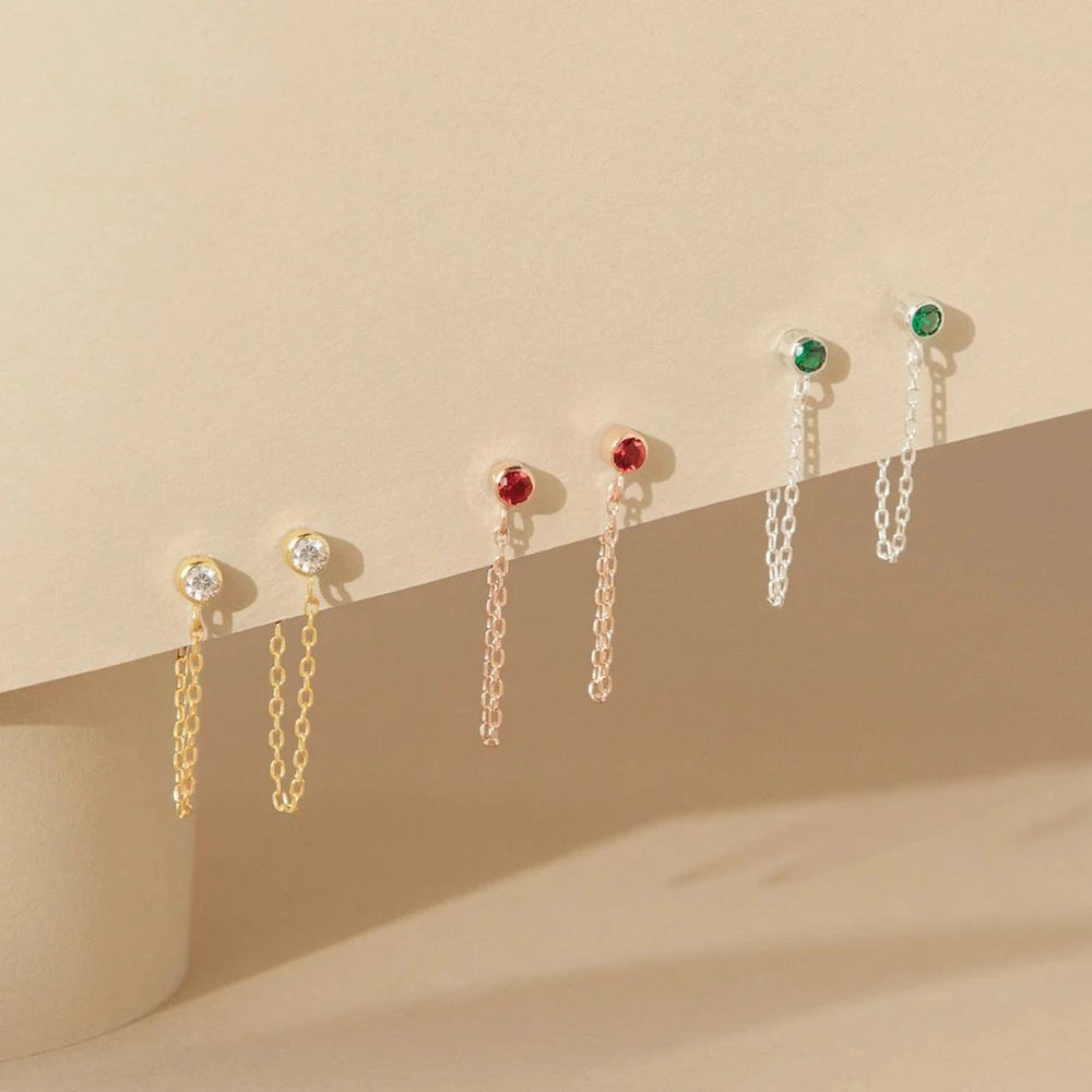 Boucles d'oreilles chaîne et pierre de naissance