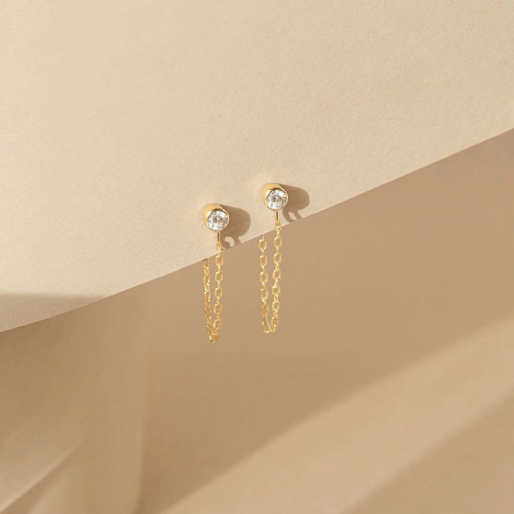 Boucles d'oreilles chaîne et pierre de naissance