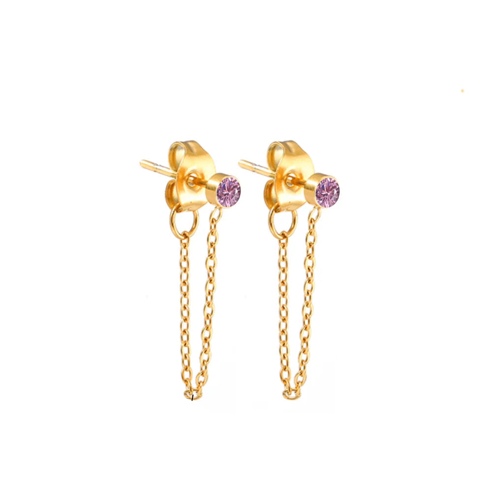 Boucles d'oreilles chaîne et pierre de naissance octobre