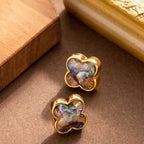 Boucles d'Oreilles Clou avec Trèfle à 4 Feuilles en Pierre Naturelle