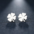 Boucles d'Oreilles Clou avec Trèfle à 4 Feuilles Porte Bonheur argent