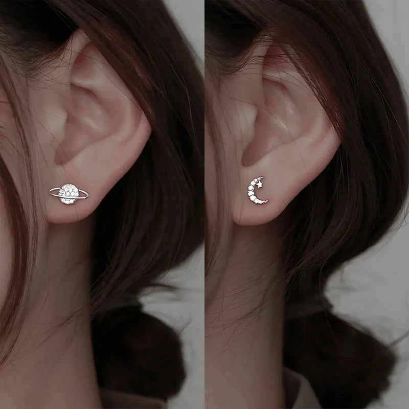 Ohrstecker Mond und Kugel aus Zirkon Silber