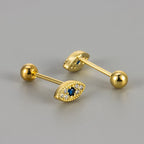 Boucles d'Oreilles Clou Contre le Mauvais Oeil en Strass or