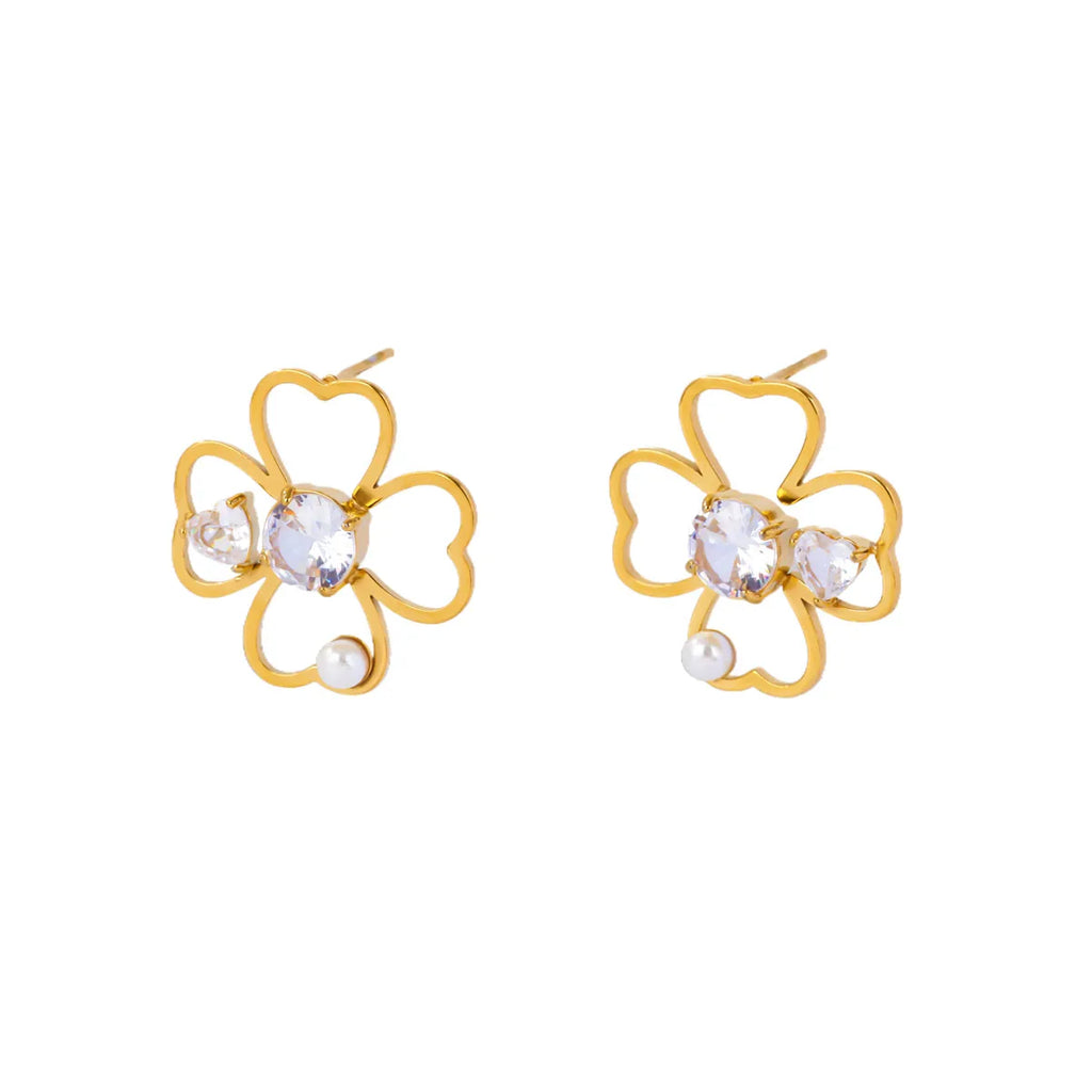 Boucles d'Oreilles Clou Trèfle à 4 Feuilles Porte Bonheur