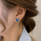 Blue mother-of-pearl effect heart earrings