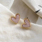 Pink mother-of-pearl effect heart earrings
