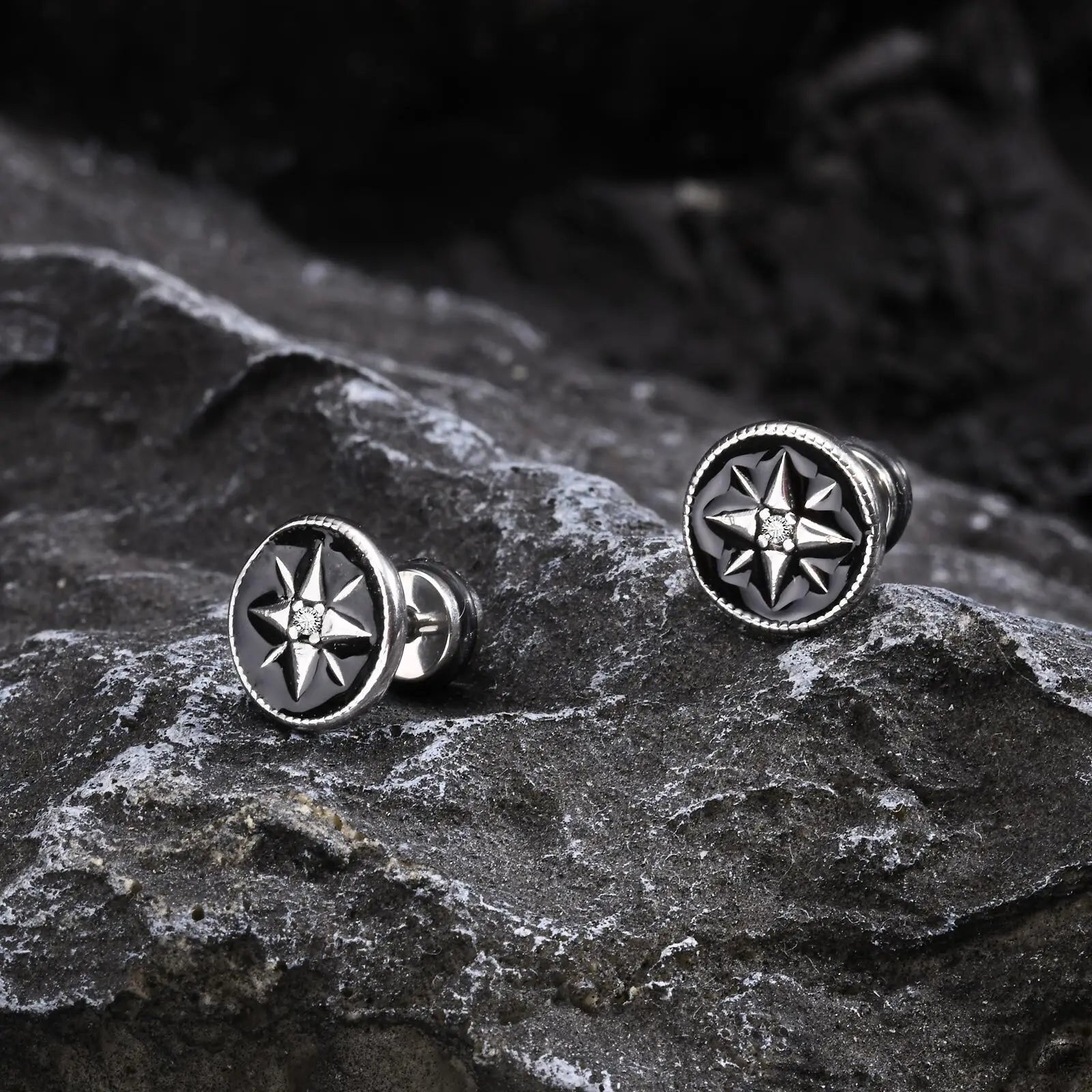 Boucles d'Oreilles Compas Clou Homme Boussole Rose des Vents