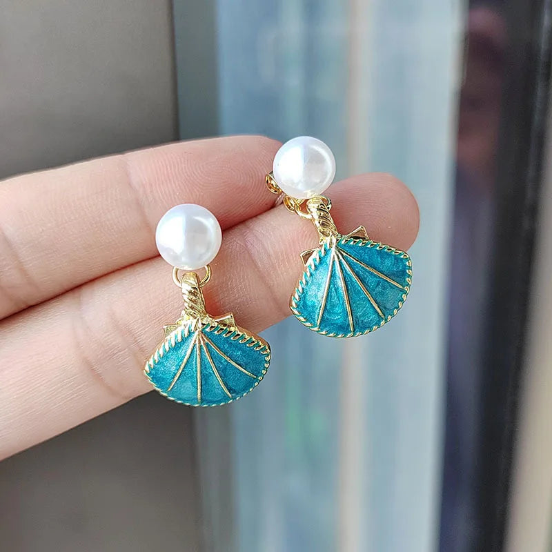 Pendientes de Conchas Saint-Jacques Azules Concha