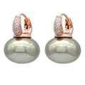 Boucles d'Oreilles Créoles avec Perle Bleue et Zircon or et beige