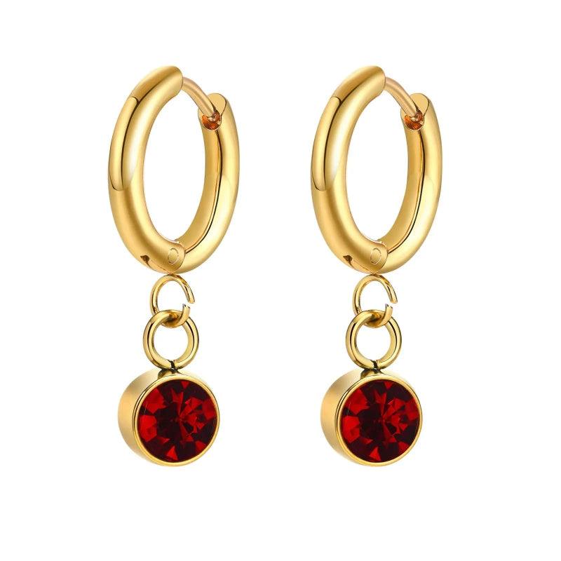 Boucles d'Oreilles Créoles avec Zircon Pierre de Naissance