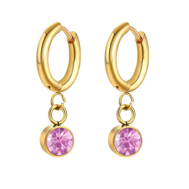 Boucles d'Oreilles Créoles avec Zircon Pierre de Naissance