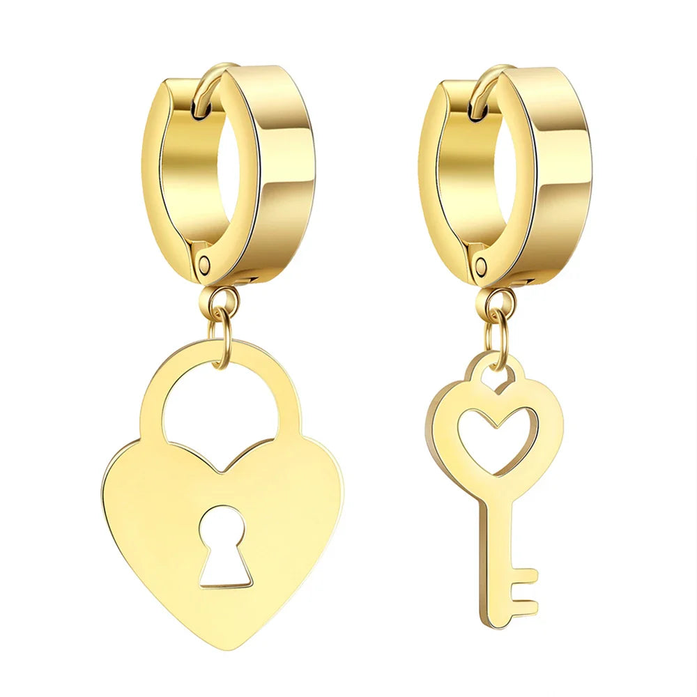 Boucles d'oreilles créoles clef et cadenas or