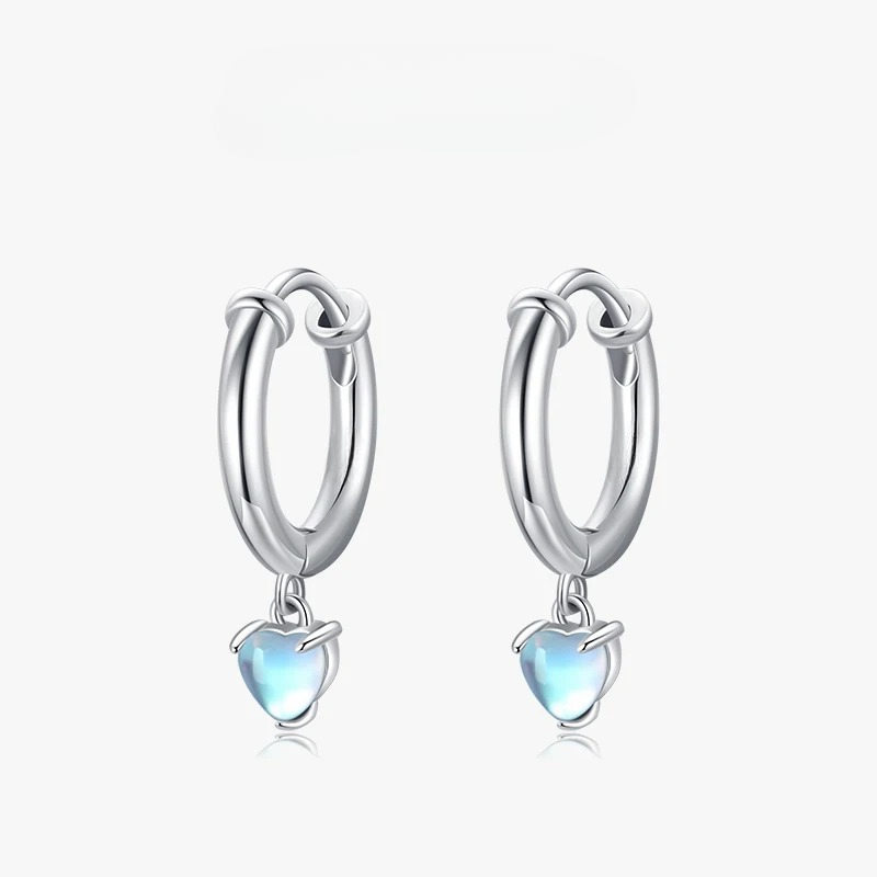Boucles d'Oreilles Créoles Coeur Fertilité Pierre de Lune