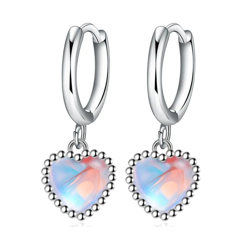 Boucles d'Oreilles Créoles Coeur Pierre de Lune